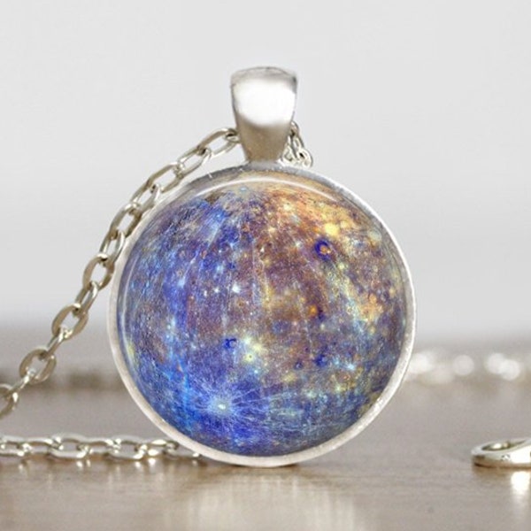 Mercury Necklace, Mercury Pendant, Mercury Jewelry, Mercury Charm, Space Necklace, Space Pendant, Space Jewelry, Space Charm