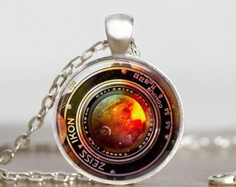 Space Camera Lens Necklace,  Space Camera Lens Pendant, Space Camera Lens Jewelry, Space Camera Lens Charm