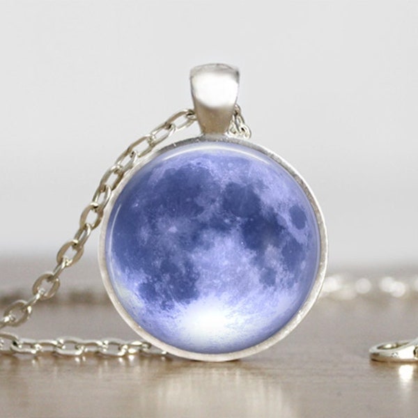 Blue Moon Necklace, Blue Moon Pendant,  Blue Moon Jewelry, Blue Moon Charm, Space Necklace, Space Pendant, Space Jewelry, Space Charm