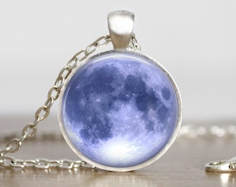 Blue Moon Necklace, Blue Moon Pendant,  Blue Moon Jewelry, Blue Moon Charm, Space Necklace, Space Pendant, Space Jewelry, Space Charm
