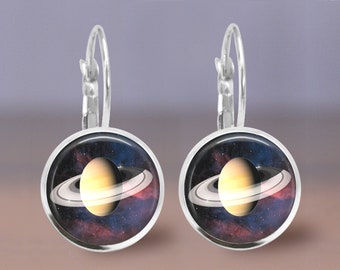 Planet Saturn Earrings Stud or Lever Back