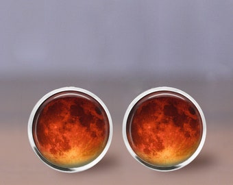 Red Moon Earrings Stud or Lever Back