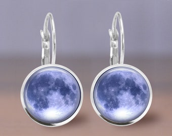 Blue Moon Earrings Stud or Lever Back