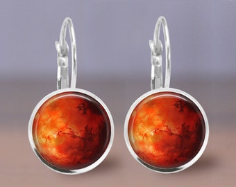 Planet Mars Earrings Stud or Lever Back