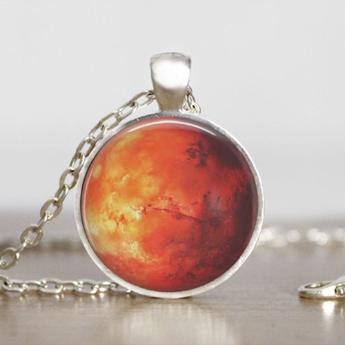 Mars Necklace, Mars Pendant, Mars Jewelry, Mars Charm, Space Necklace, Space Pendant, Space Jewelry, Space Charm