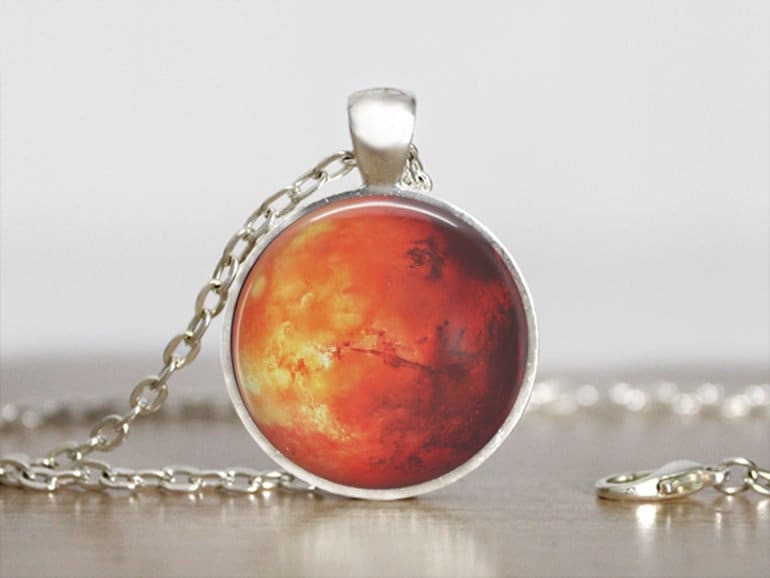 Mars Necklace, Mars Pendant, Mars Jewelry, Mars Charm, Space