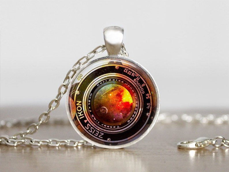 Space Camera Lens Necklace, Space Camera Lens Pendant, Space Camera Lens Jewelry, Space Camera Lens Charm image 1