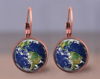 Planet Earth Earrings Stud or Lever Back