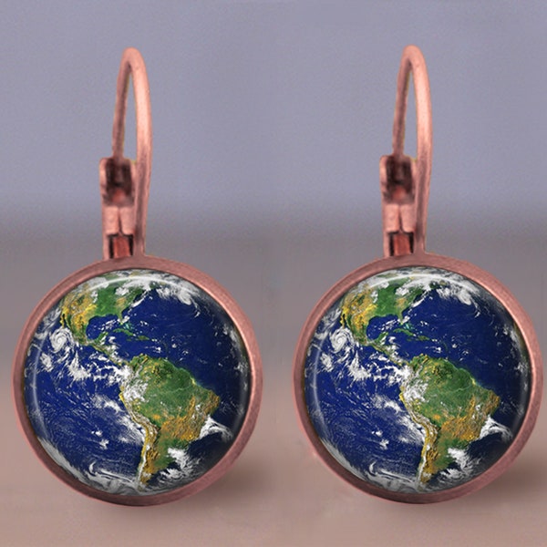 Planet Earth Earrings Stud or Lever Back