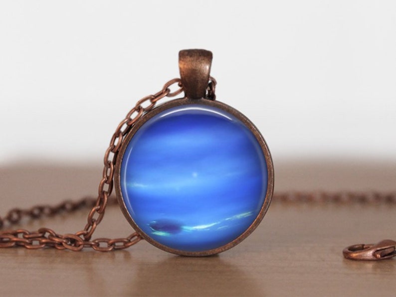 Neptune Necklace, Neptune Pendant, Neptune Jewelry, Neptune Charm, Space Necklace, Space Pendant, Space Jewelry, Space Charm image 1
