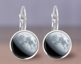 Waxing Gibbous Moon Earrings Stud or Lever Back