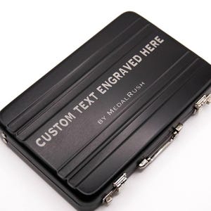Personalized Black Suitcase Business Card Holder: Engraved Travel Gift