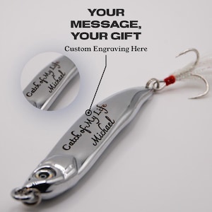 Personalized Fishing Lure Gift – Custom Engraved Metal Fish Hook – Keepsake for Dad, Husband, Grandpa  – USA Engraved - Fisherman gift