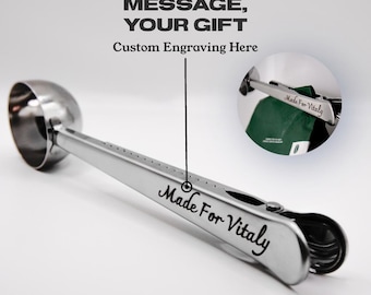 Personalized Coffee Scoop Clip – Custom Engraved Coffee Lover Gift – Measuring Spoon with Bag Clip – Barista Gift – Custom Coffee Spoon