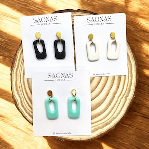 Modern polymer clay earrings – Minimalist rectangular design with gold hook – Handmade | Polymer clay earrings