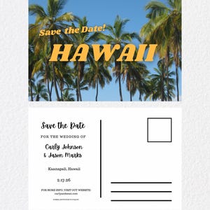Reserve a data para casamento no Havaí - Cartão postal digital personalizado para download