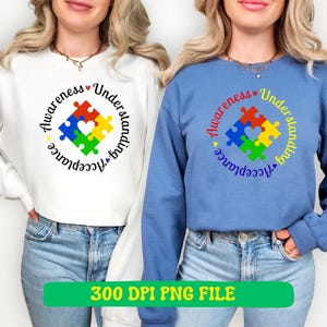 Autism Puzzle png, Autism Awareness Understanding & Acceptance png, Autism Awareness Month Shirt Vector, Autism Spectrum Puzzle Heart Cutout