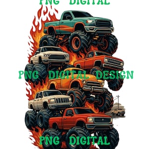 Retro Monster Trucks, Monster Truck Clipart, Extreme Offroad Vehicle Clipart, Children&#39;s T-shirt pattern Illustrations, Commercial Use