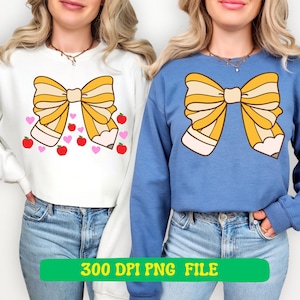 Pencil Bow Teacher PNG, Teacher Pencil Coquette Bow PNG, Coquette Pencil Bow Png Bundle, Coquette Teacher, Back To School, Teacher Gift PNG