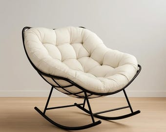 Mecedora con cojín de terciopelo y estructura de hierro, cómoda para sala de estar, dormitorio y balcón.
