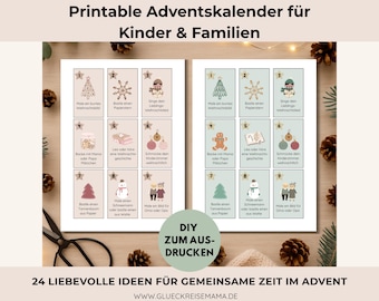 Printable Advent Calendar for Kids | 24 Activity Cards | Printable Advent | Boho Beige & Scandi Green | DIY Family Time