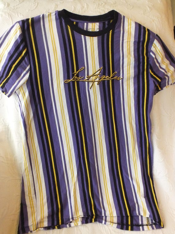 Striped Graphic Los Angeles T-shirt in Purple, Yellow, White and 