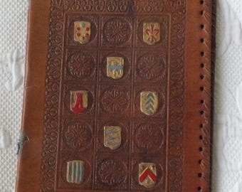 Hermosa cubierta de libro vintage de cuero español coleccionable