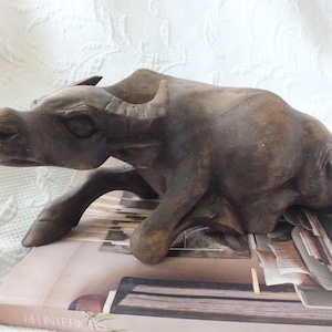 Vintage Wood Carving of Buffalo or Ox Hand Carved Rustic