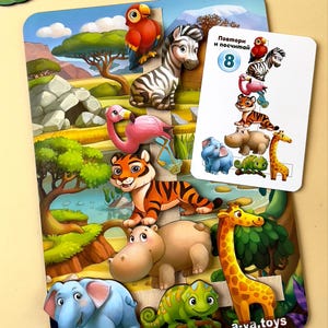 Jogo de correspondência Montessori África – Quadro de atividades de animais de velcro e cartões de tarefas – Brinquedo de lógica e habilidades motoras para crianças de 3 anos ou mais