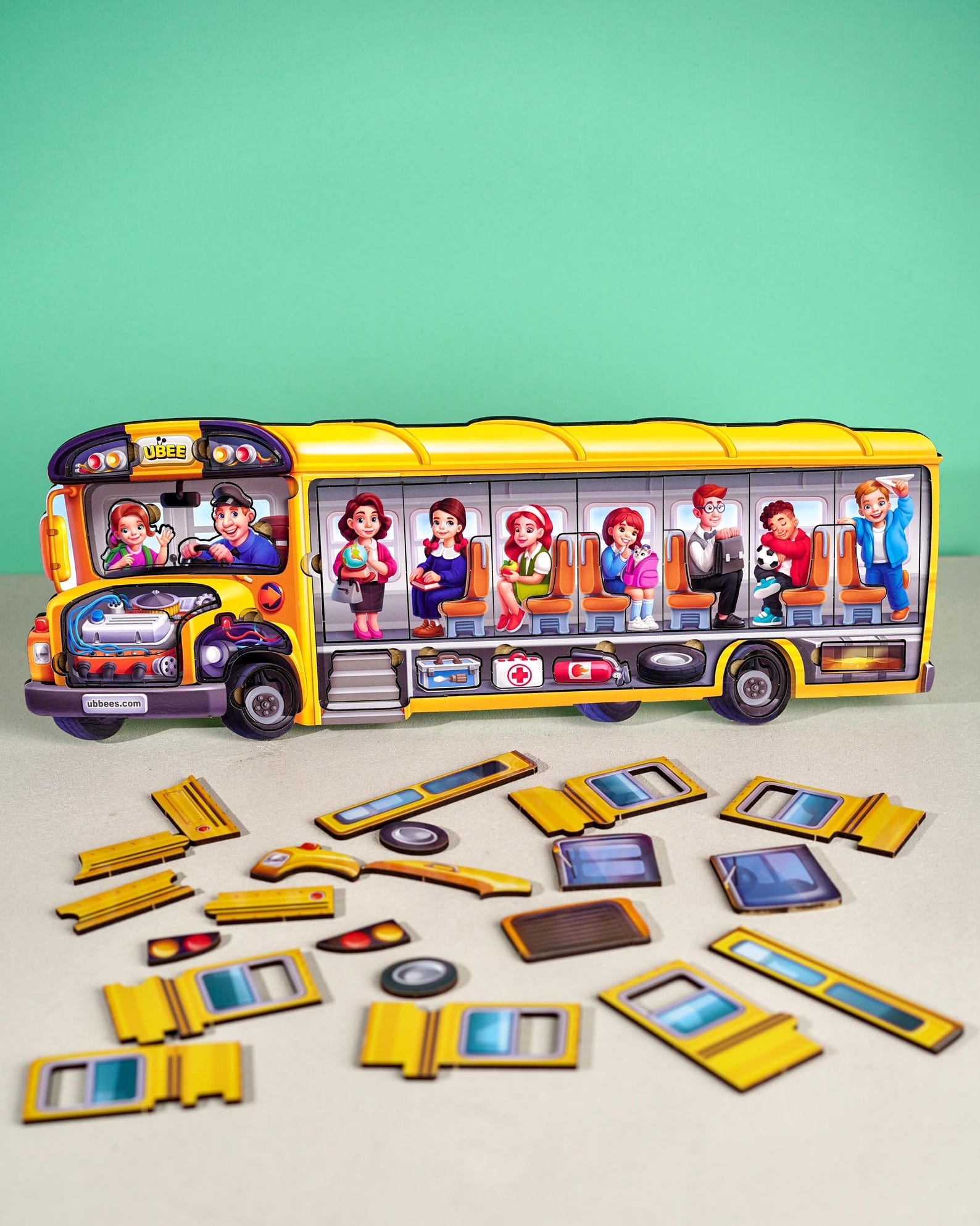 Montessori School Bus Puzzle - Wooden Toddler Toy - Shape Sorting ...