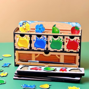 Montessori Sorting Box Wooden Toddler Toy Learn Colors & Shapes Matching Game Preschool Fine Motor Educational Gift