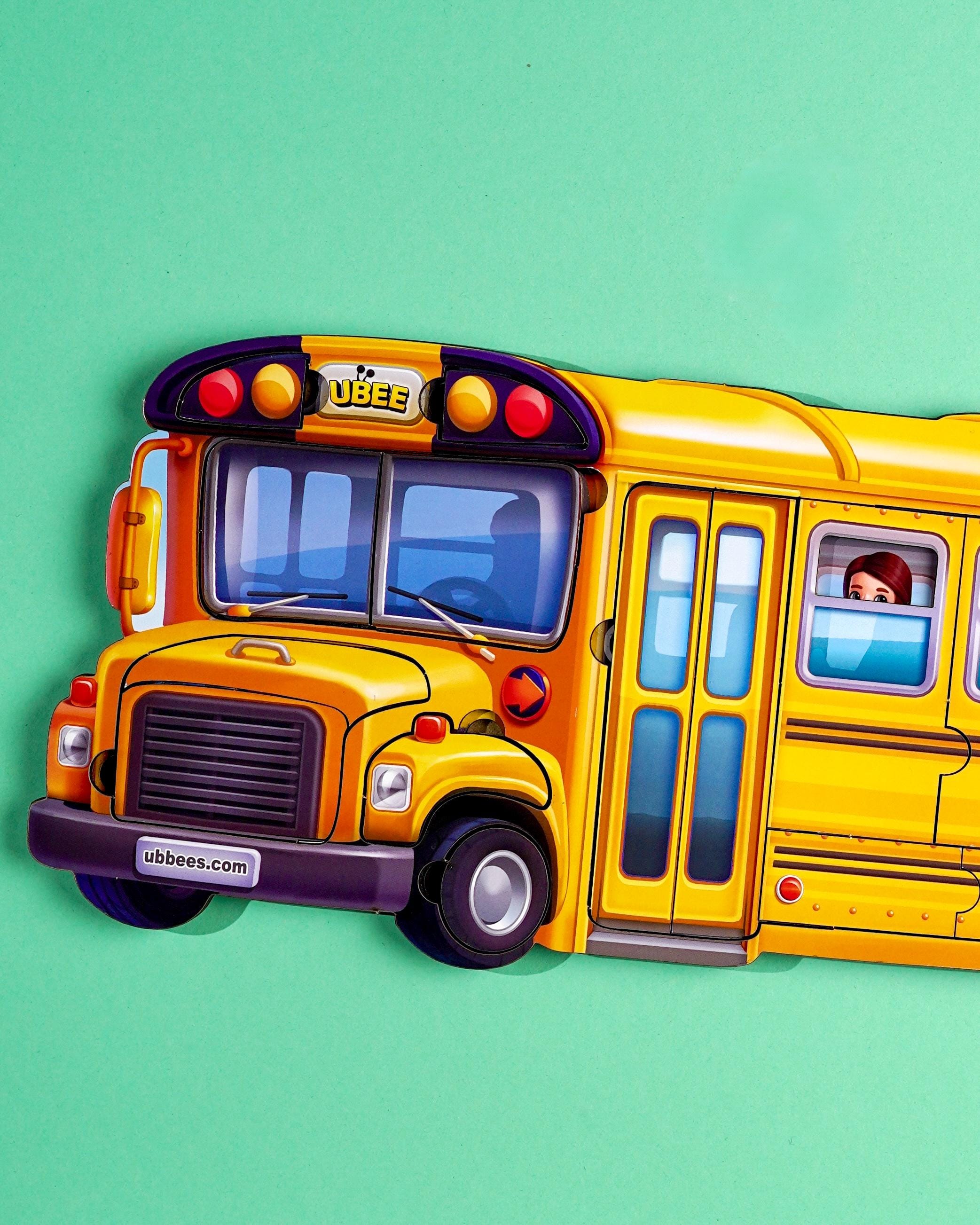 Montessori School Bus Puzzle - Wooden Toddler Toy - Shape Sorting ...