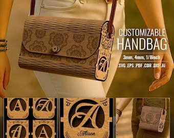 Wooden Clutch bag, Laser Cut svg File, Handbag Purse svg, Customize Personalize Monogram, Glowforge, Mandala bag svg, CNC Vector template