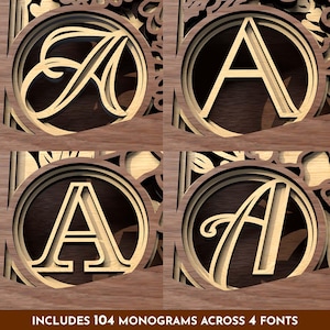 Display of 104 customizable monogram designs included in the digital gift box bundle