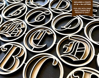 Swap Ring Bundle 02, SVG Font Bundle , 4 Fonts, 104 Letters, Alphabet Laser Cut File Glowforge, xTool, San Serif, Cursive, Old English, Bold