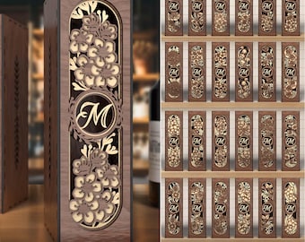 72 Birth Flower Wine Bottle Gift Box 104 Monograms Bundle Laser Cut svg File Glowforge Bottle Holder Personalize Pattern cnc vector template