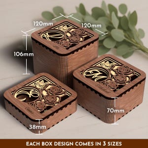 104 Monograms Birth Flower Wooden Gift Box Honeysuckle Rose SVG Bundle Laser Cutting Machine Glowforge laser cut file Digital Download image 6