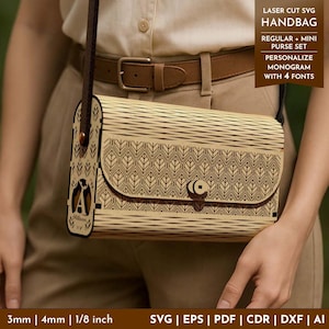 Wooden Clutch bag, Laser Cut svg File, Handbag Purse, Customize Personalize Monogram, Glowforge, Handbag svg, Clutch, CNC Vector template