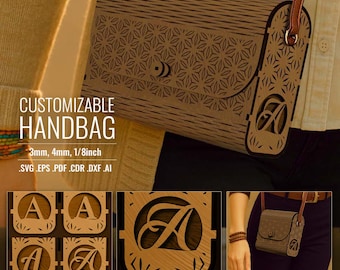 2 Purse Set, 104 Monogram Wooden Clutch Bag SVG, Customize Personalize, Laser Cut svg File, Glowforge, CNC Vector Template, Handbag Mini Bag