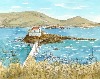 Leros Aghia Isidoros art print from original watercolor painting