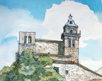 Mallorca Valldemossa La Cartuja art print from watercolor painting