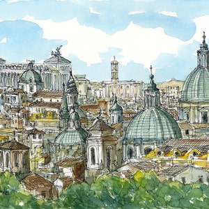 Rome Panorama  Italy art print from an original watercolor painting