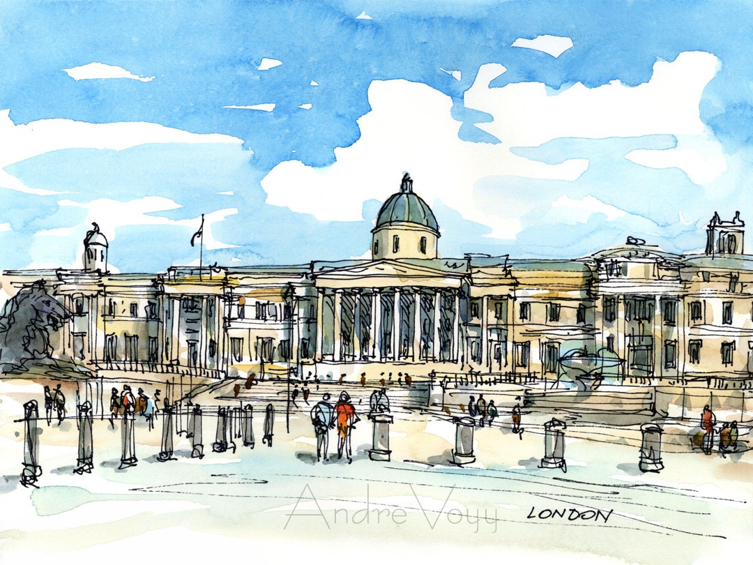 London National Gallery art print from original watercolor Etsy