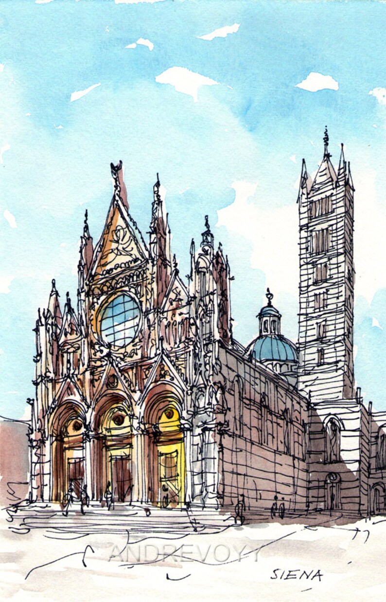 Siena Duomo Italy art print from original watercolor image 1