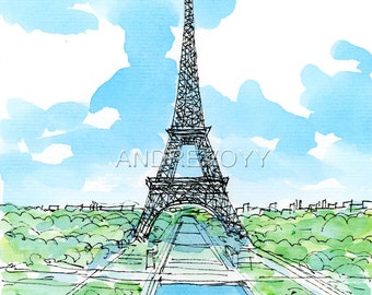 Paris Eiffel Tower 3 art print from an original watercolor painting