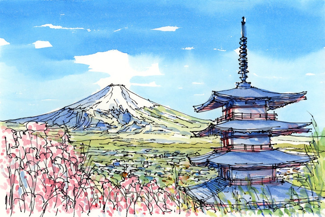 絵画 Red Mountain Japanese Mt.Fuji Metal Engraving Wall Art Red Mountain Cloud