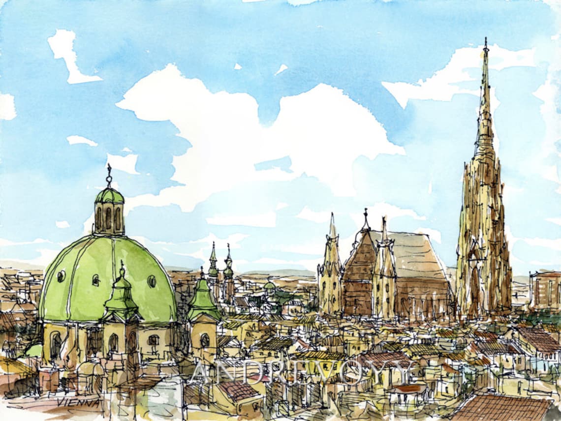 Vienna Austria art print from an original watercolor painting Etsy