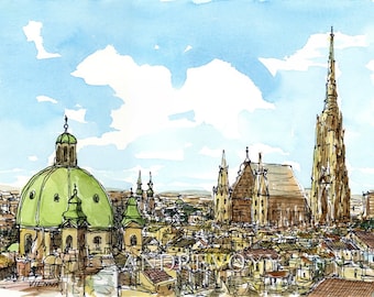 Vienna Austria art print from an original watercolor painting