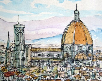 Florence Basilica di Santa Maria del Fiore 2 Italy art print  from an original watercolor painting