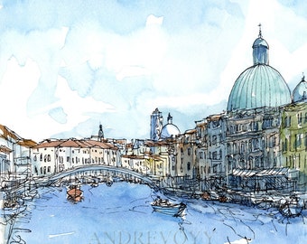 Venice Scalzi Bridge Italy art print from original watercolor painting